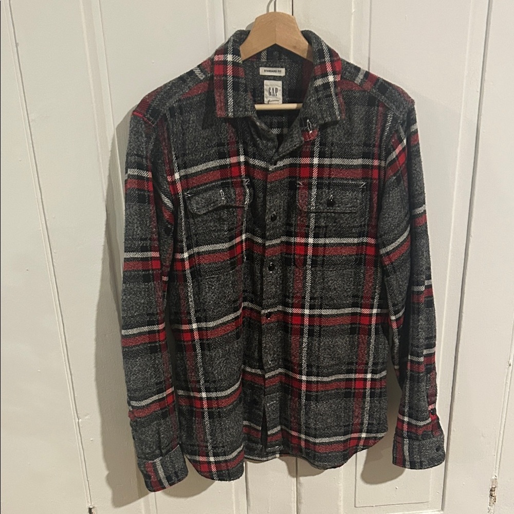 GAP Red and Gray Plaid Button-Up Shirt